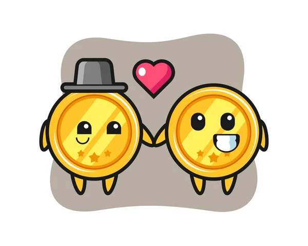 Medal Cartoon Character Couple Fall Love Gesture — Stock Vector
