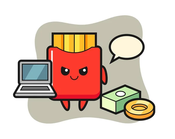 Mascot Illustration French Fries Hacker — Stock Vector