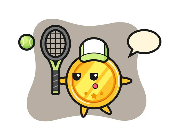 Cartoon Figur Der Medaille Als Tennisspieler — Stockvektor