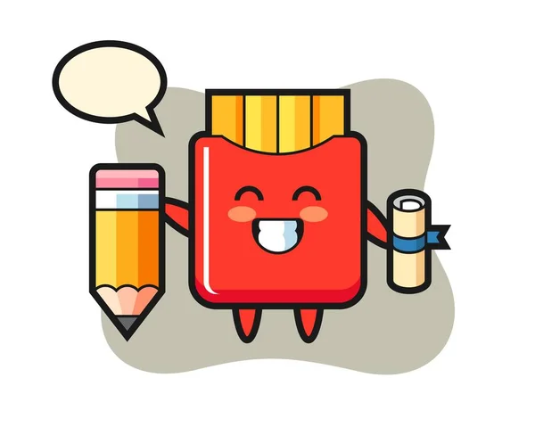 French fries illustration cartoon is graduation with a giant pencil — Stock Illustration French Fries Illustration Cartoon Graduation Giant Pencil Royalty Free Stock Vectors