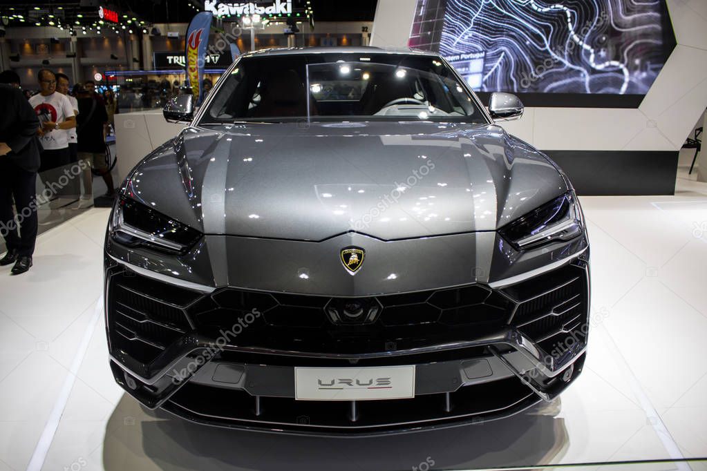 Nonthaburi, THAILAND, December 2018 : Lamborghini urus on display in Bangkok International Motor Expo 2018 at Impact Arena exhibition Muangthong Thani in Thailand.