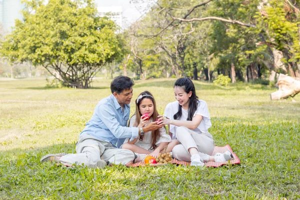 Familias asiáticas relajarse en el parque —  Fotos de Stock