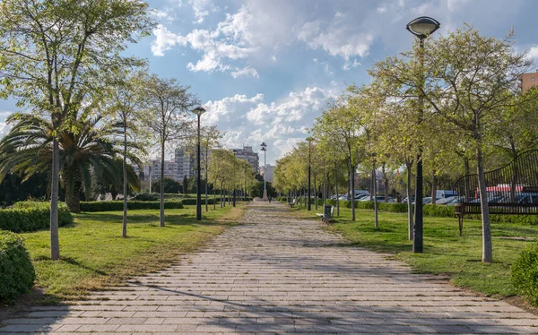 Valencia, İspanya Turia Bahçeleri, eski nehir yatağında yapılmış park suda Gigapan yansıması.