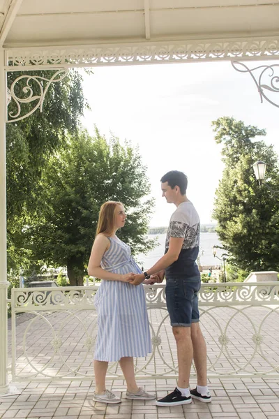 Famille Dans Parc Été Femme Enceinte — Photo