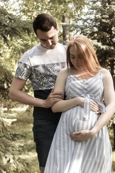 Famille Dans Parc Été Femme Enceinte — Photo