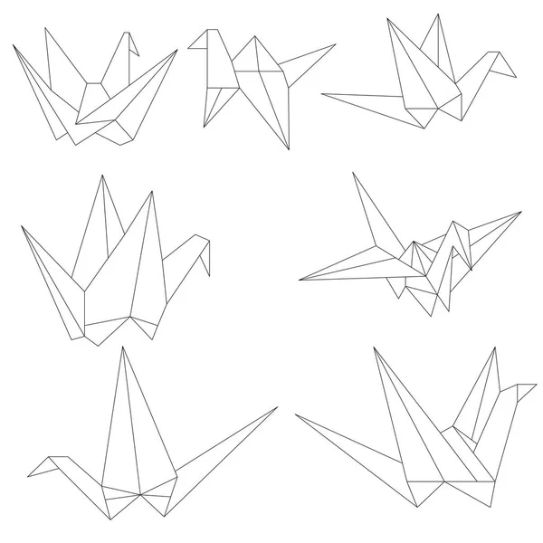 Origami paper cranes with black lines
