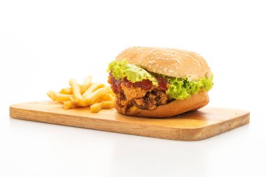 Beyaz arka plan üzerinde - sağlıksız yiyecek stil izole kızarmış tavuk burger