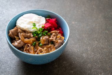 Yumurtalı domuz pirinci kasesi (Donburi) - Japon yemeği tarzı.