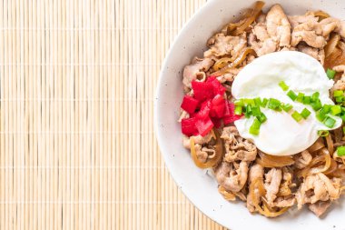 Yumurtalı domuz pirinci kasesi (Donburi) - Japon yemeği tarzı.