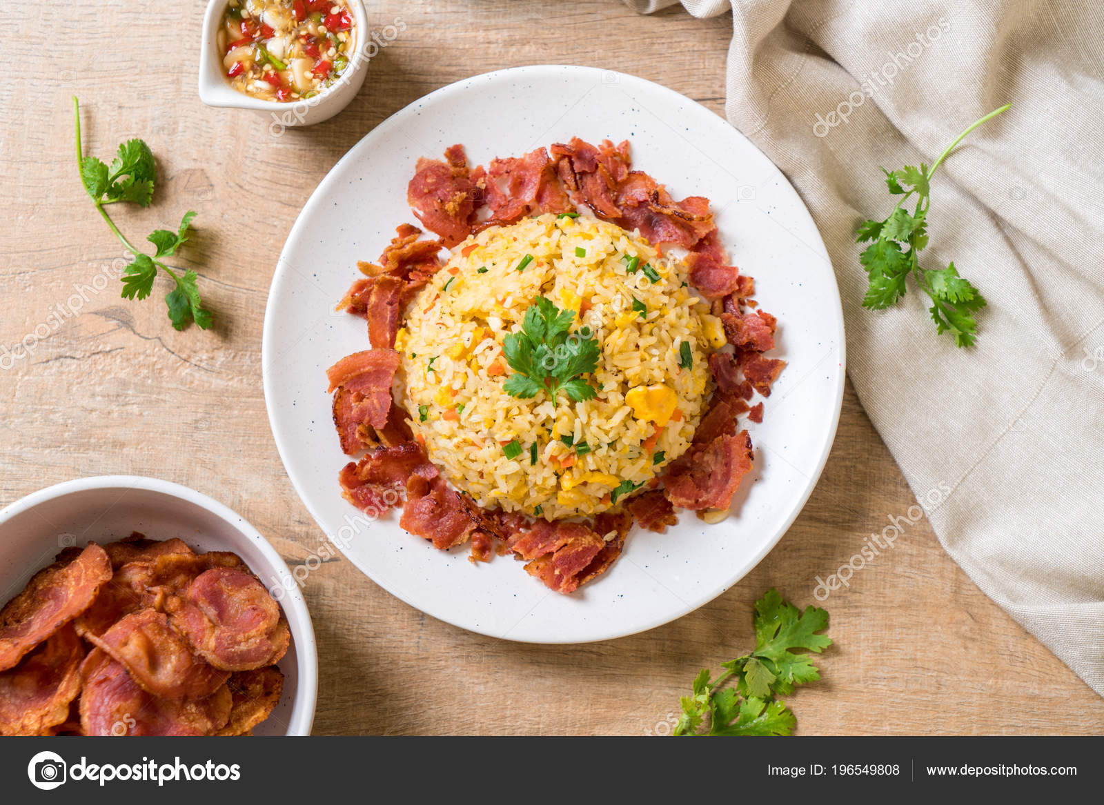 Fried Rice Crispy Bacon ⬇ Stock Photo, Image by © topntp 196549808