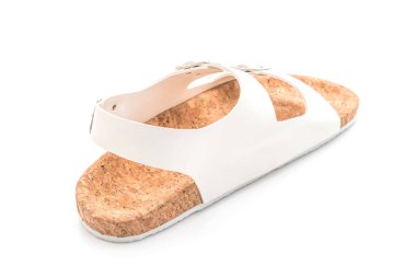Beyaz arka plan üzerinde izole unisex deri sandalet