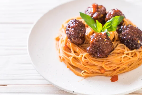 Espaguetis Con Albóndigas Estilo Comida Italiana — Foto de Stock