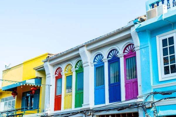 Hermosa Arquitectura Casco Antiguo Phuket Con Edificios Antiguos Estilo Portugués —  Fotos de Stock