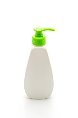 Jel, köpük veya sıvı sabun dispenseri pompa plastik beyaz arka plan üzerinde izole şişe