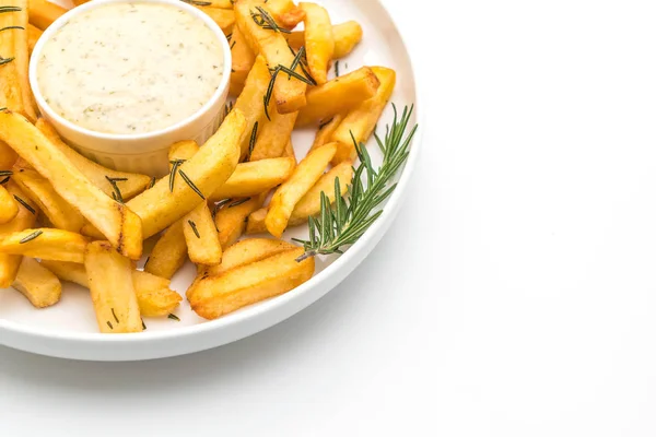 Batatas Fritas Com Molho Isolado Fundo Branco — Fotografia de Stock