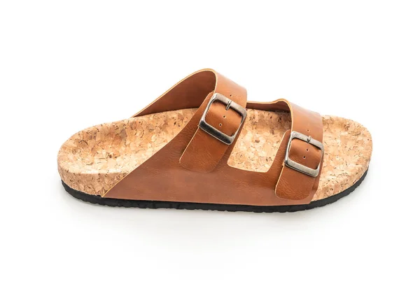 Mäns Och Kvinnors Unisex Mode Läder Sandaler Isolerad Vit Bakgrund — Stockfoto