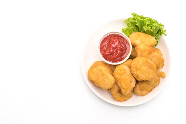 Nuggets Frango Com Molho Isolado Fundo Branco — Fotografia de Stock