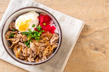 Yumurtalı domuz pirinci kasesi (Donburi) - Japon yemeği tarzı.