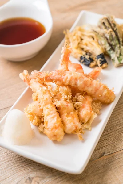 Γαρίδες Τεμπούρα Γαρίδες Πανέ Τηγανητό Λαχανικά Στυλ Ιαπωνικό Φαγητό — Φωτογραφία Αρχείου