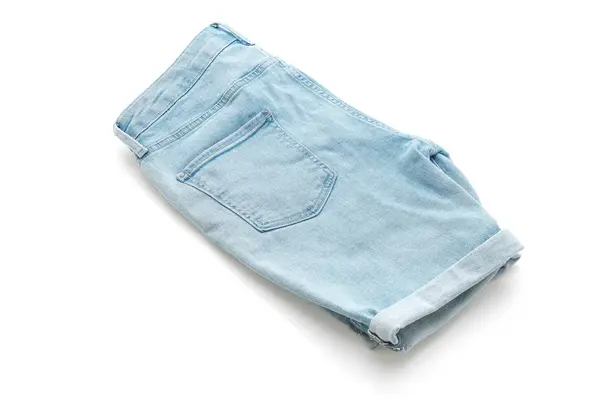 Calças Jeans Curtas Isoladas Fundo Branco — Fotografia de Stock