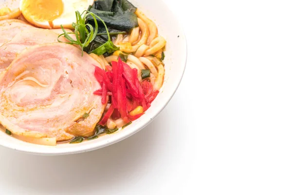 Fideos Picantes Miso Udon Ramen Con Cerdo Aislado Sobre Fondo —  Fotos de Stock