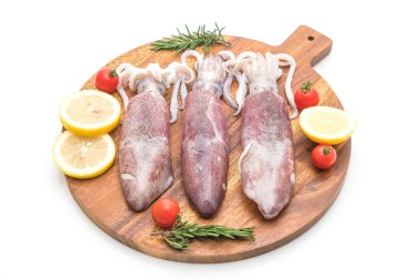 taze ahtapot veya mürekkep çiğ beyaz arka plan üzerinde izole