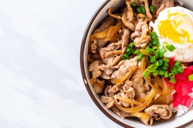 Yumurtalı domuz pirinci kasesi (Donburi) - Japon yemeği tarzı.