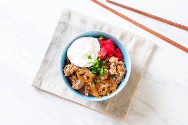 Yumurtalı domuz pirinci kasesi (Donburi) - Japon yemeği tarzı.