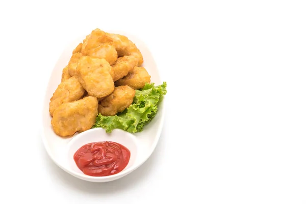 Chicken Nuggets Mit Sauce Isoliert Auf Weißem Hintergrund — Stockfoto