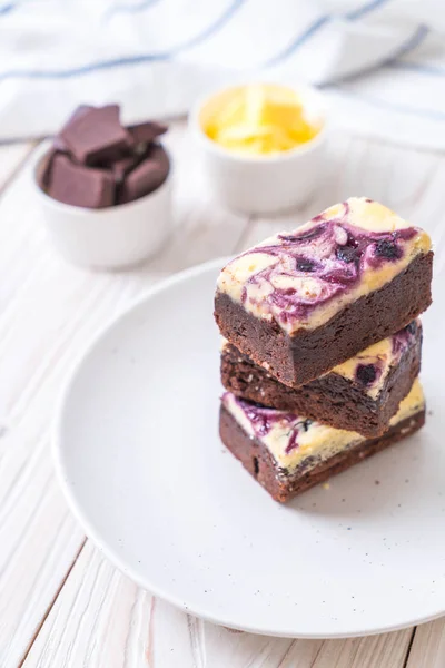 Blueberry Cheese Brownies Cake Plate — Stock Photo, Image