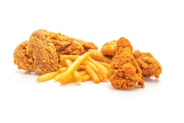 Frango Frito Com Batatas Fritas Nuggets Refeição Junk Food Comida — Fotografia de Stock