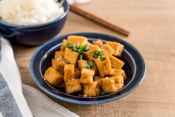 Tofu Frit Dans Bol Sésame Style Alimentaire Sain Végétalien — Photo