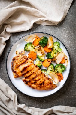 çukurunu tavuk göğsü biftek sebze (brokoli, havuç, soğan ile)