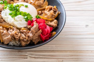 Yumurtalı domuz pirinci kasesi (Donburi) - Japon yemeği tarzı.