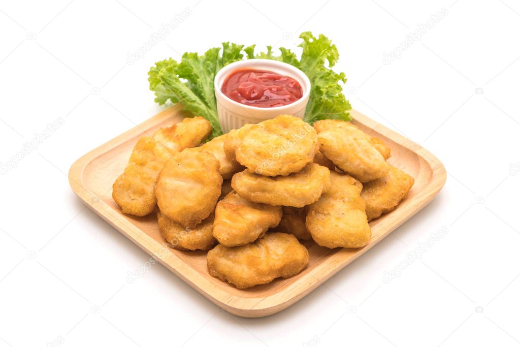 Chicken nuggets with sauce isolated on white background