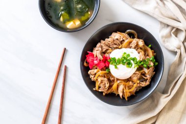 Yumurtalı domuz pirinci kasesi (Donburi) - Japon yemeği tarzı.