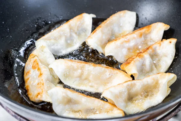 Japán Gyoza Vagy Gombóc Gyorsétkezés Pan — Stock Fotó