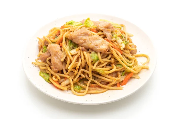 stock image stir-fried yakisoba noodle with pork isolated on white background