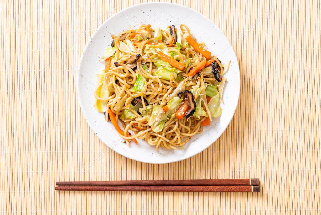 stir-fried yakisoba noodle with vegetable - vegan and vegetarian food
