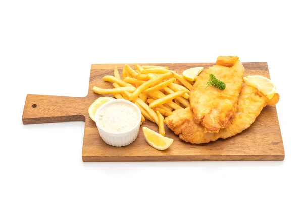Fish Chips Mit Pommes Auf Weißem Hintergrund — Stockfoto