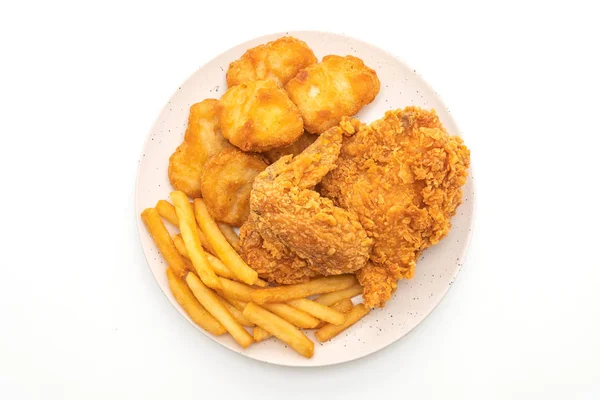 Frango Frito Com Batatas Fritas Nuggets Refeição Junk Food Comida — Fotografia de Stock