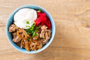 Yumurtalı domuz pirinci kasesi (Donburi) - Japon yemeği tarzı.