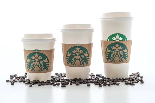 Bangkok Thaiföld 2018 Június Fehér Kávéscsésze Starbucks Logó Elszigetelt Fehér — Stock Fotó