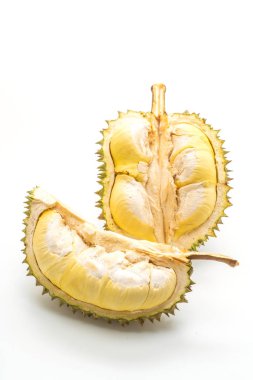 Beyaz arkaplanda izole edilmiş taze Durian meyvesi