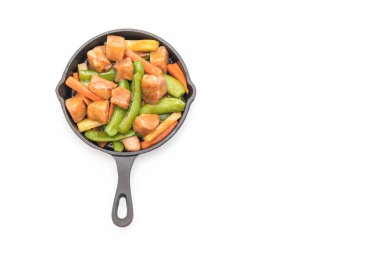 Beyaz arka plan üzerinde izole domuz biftek Japon tarzı