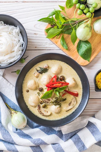 Curry Verde Con Bola Pescado Comida Tailandesa — Foto de Stock
