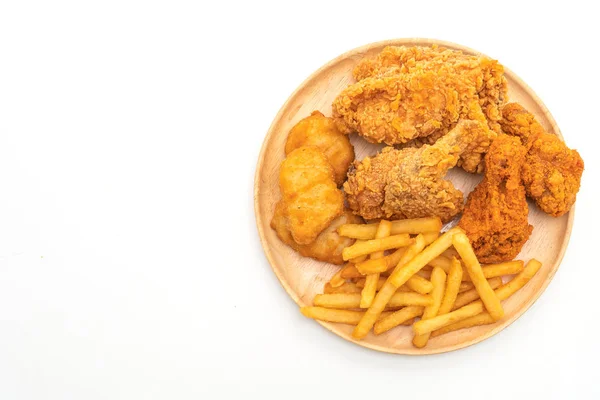 Frango Frito Com Batatas Fritas Nuggets Refeição Junk Food Comida — Fotografia de Stock