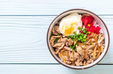 Yumurtalı domuz pirinci kasesi (Donburi) - Japon yemeği tarzı.