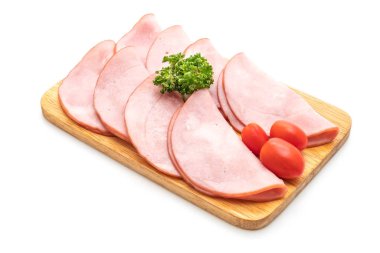 izole üzerinde beyaz arka plan dilimlenmiş jambon füme