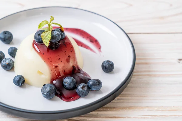 Friss Áfonya Egészséges Táplálkozás Desszert Joghurt Puding — Stock Fotó